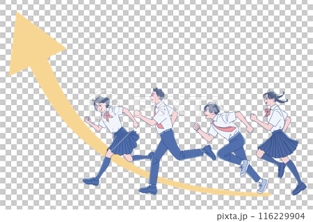 笑顔で走り出す男女の学生 笑顔で走り出す男女の学生 116229904