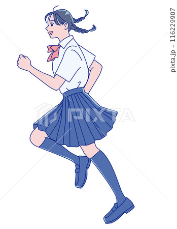 笑顔で走り出す女子学生 笑顔で走り出す女子学生 116229907