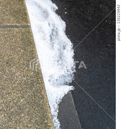 Big Hails after Hailstorm, Ice Hail on Street, Large Hailstone Damage, Big Ice Balls, Natural Disaster Big Hails after Hailstorm, Ice Hail on Street, Large Hailstone Damage, Big Ice Balls, Natural Disaster 116229942