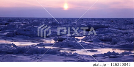 北海道温根別オホーツク氷原夕景　　　　　　　　　 116230843