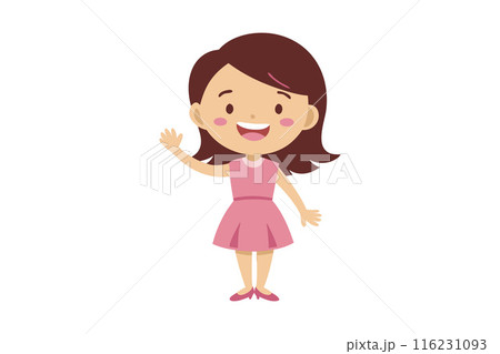 A cartoon girl in a pink dress is waving 116231093