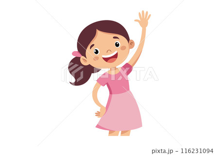 A girl is waving at the camera 116231094