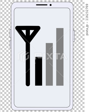 スマホ(白)の中に表示されたアンテナ1(電波1) スマホ(白)の中に表示されたアンテナ1(電波1) 116232769