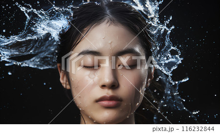水の飛沫を浴びる女性 116232844