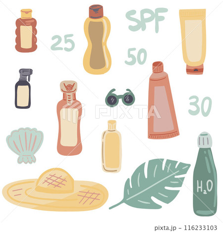 Spf creams set summer protection sun flat design 116233103