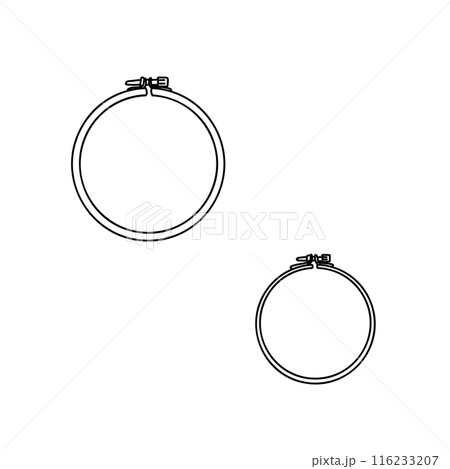 Set of Embroidery Hoops Vector illustration on a white background. Hand drawn outline Doodle Icon. Perfect for Manual stitching and Needlework Crafting and Sewing Hobby projects. Frame for web, mobile 116233207