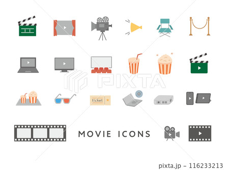映画・映画館にまつわるアイコンセット(フラット) 映画・映画館にまつわるアイコンセット(フラット) 116233213