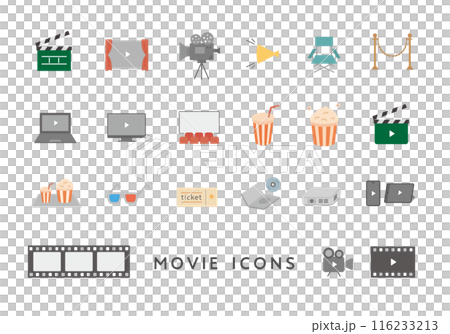 與電影和電影院相關的圖標集（平面） 116233213