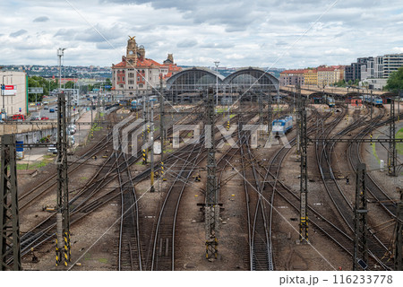 Prague Main Railway Station (Praha hlavni nadrazi), the busiest railway hub in Czechia, in Prague, capital of Czech Republic Prague Main Railway Station (Praha hlavni nadrazi), the busiest railway hub in Czechia, in Prague, capital of Czech Republic 116233778