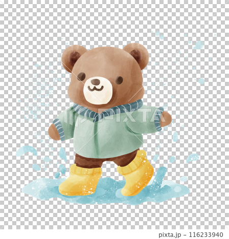 Teddy bear playing rain splashing  116233940