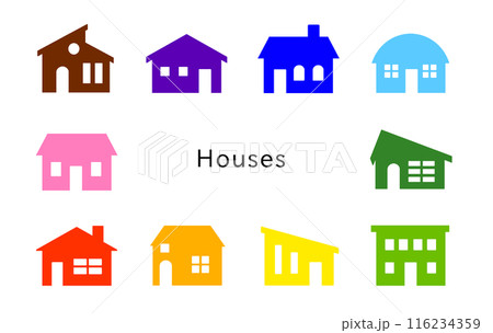 Houses　ドアと窓が白のカラフルな家 116234359