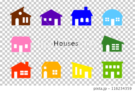 Houses　ドアと窓が白のカラフルな家 116234359