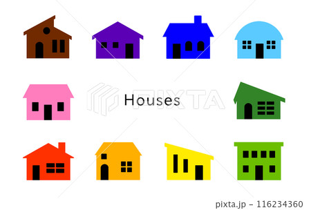 Houses ドアと窓が黒のカラフルな家 Houses ドアと窓が黒のカラフルな家 116234360