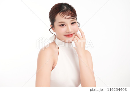 Beautiful young asian woman with clean fresh skin on white background, Face care, Facial treatment, Cosmetology, beauty and spa, Asian women portrait. 116234408