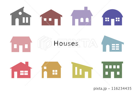 Houses　ドアと窓が白のオフカラーの家 116234435