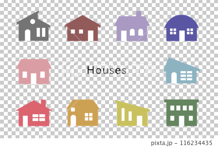 Houses　ドアと窓が白のオフカラーの家 116234435