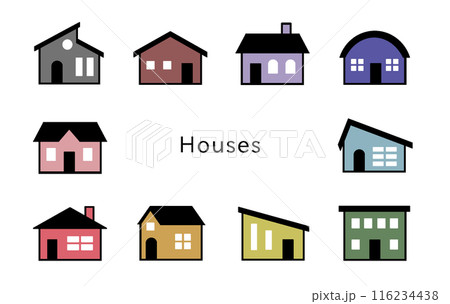 Houses 黒い屋根 ドアと窓が白のオフカラーの家 Houses 黒い屋根 ドアと窓が白のオフカラーの家 116234438