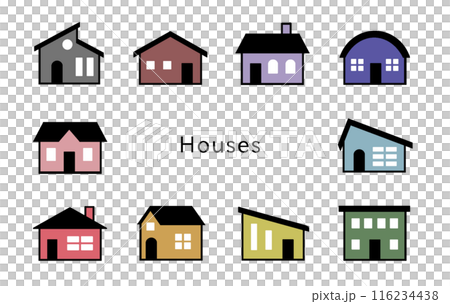 Houses 黒い屋根 ドアと窓が白のオフカラーの家 Houses 黒い屋根 ドアと窓が白のオフカラーの家 116234438