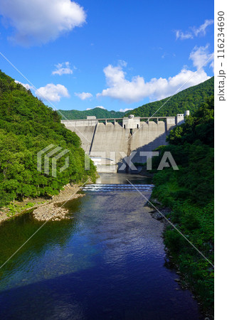 札内川ダム下流広場から見る札内川ダムの堤体 116234690