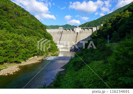札内川ダム下流広場から見る札内川ダムの堤体 札内川ダム下流広場から見る札内川ダムの堤体 116234691
