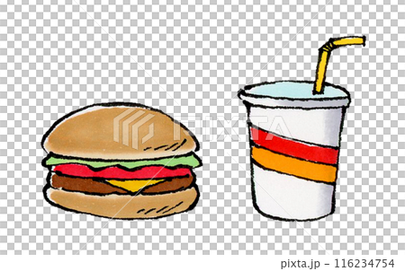 Hamburger and drink 116234754