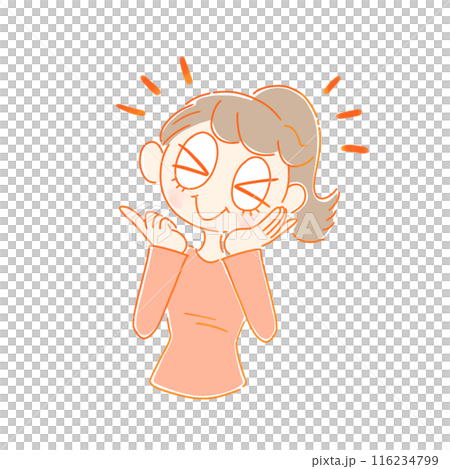 一個女人微笑著把手放在臉頰上 116234799