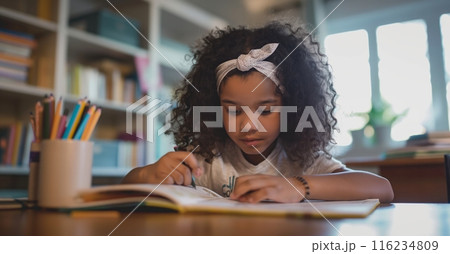 Girl Drawing in a Notebook 116234809