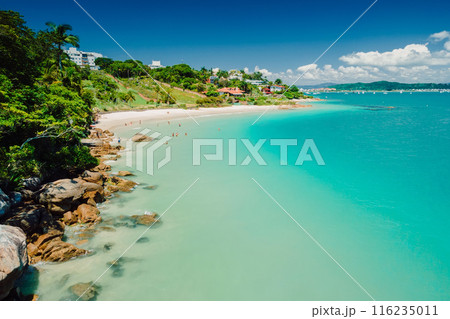 Beach with turquoise ocean in Brazil, Florianopolis. Aerial view 116235011