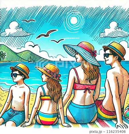 ビーチで遊ぶ家族 116235406