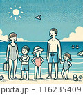 海の見える海辺で手を繋ぐ家族のイラスト 116235409