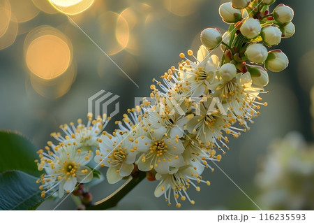 Spring Blossom Bokeh: White and Yellow Flowers in Close-Up - Perfect for Nature Posters, Cards, and Designs Generative AI 116235593