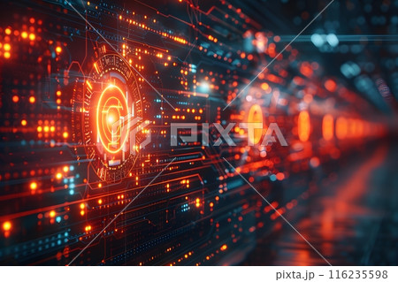 Futuristic Digital Interface with Glowing Circuit Boards and Holographic Elements for Technology Design Generative AI 116235598