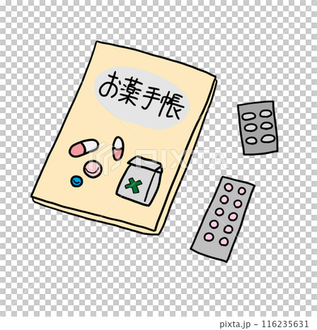 醫藥筆記本和家用藥品插圖 醫藥筆記本和家用藥品插圖 116235631