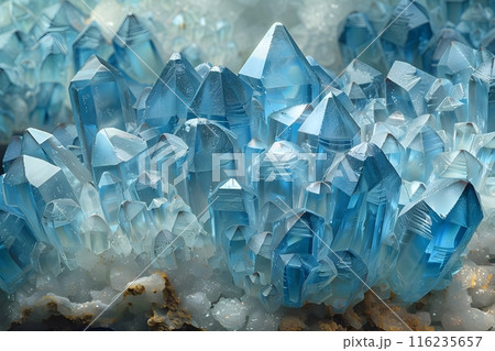 Stunning Blue Quartz Crystals in Natural Formation - Design for Posters, Backgrounds, Nature Themes Generative AI 116235657