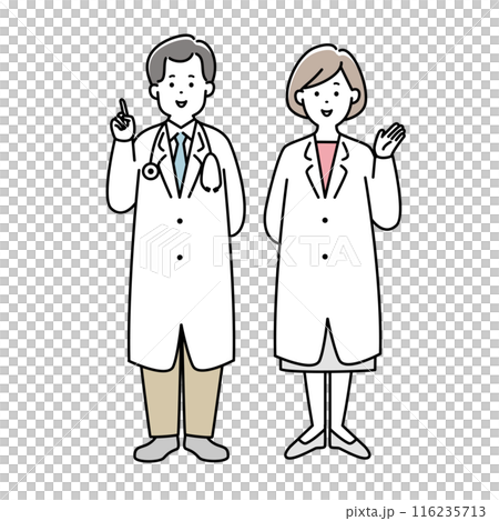 Full body illustration set of male and female doctors Full body illustration set of male and female doctors 116235713