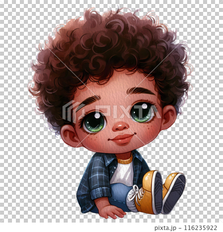 Cute Boy Character Shows Peace Gesture Watercolor Illustration Cute Boy Character Shows Peace Gesture Watercolor Illustration 116235922