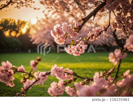 cherry blossom in spring time at sunset 116235961