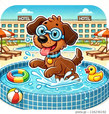 ワンちゃんのプール遊び（子供プール） 116236192