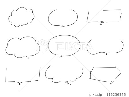 シンプルな線の手書きの吹き出しセット ベクター 116236556