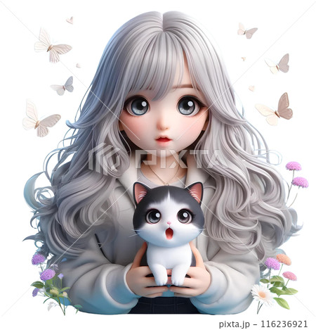 3d girl with cat 116236921