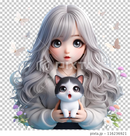3d girl with cat 116236921