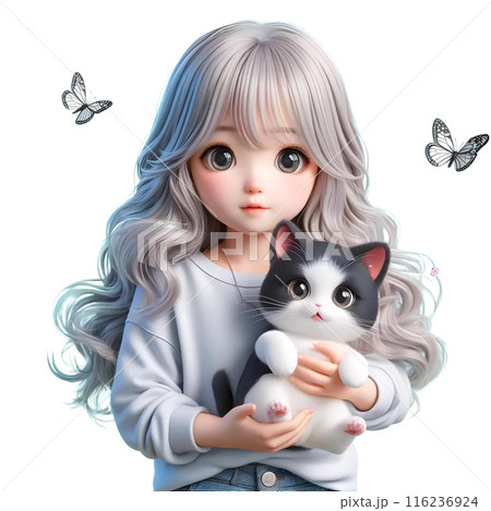 3d girl with cat 116236924
