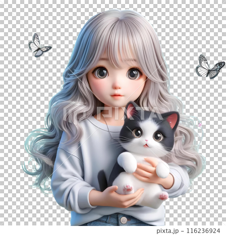 3d girl with cat 116236924