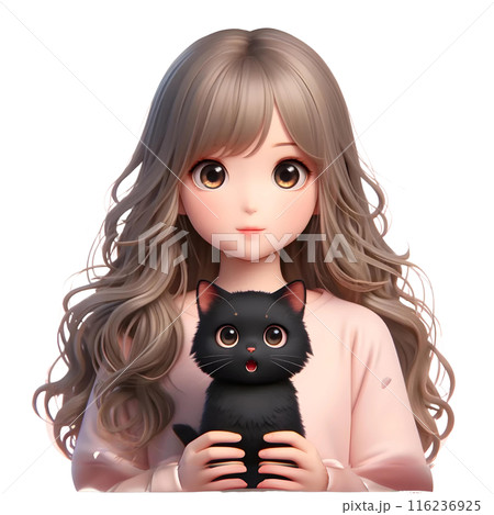 3d girl with cat 116236925
