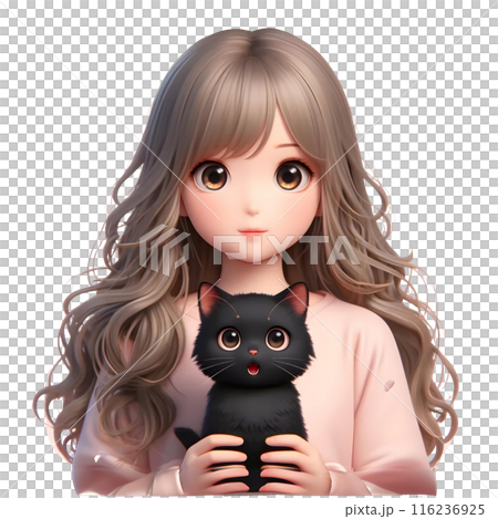 3d girl with cat 116236925