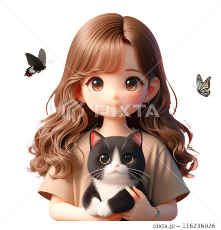 3d girl with cat 116236926