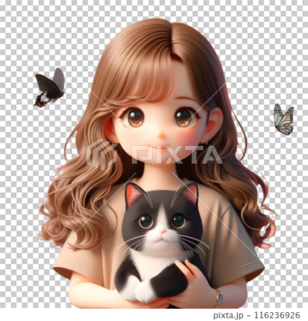 3d girl with cat 116236926