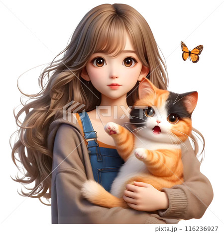 3d girl with cat 116236927