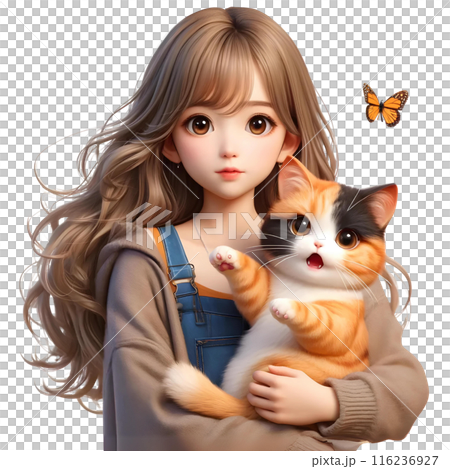 3d girl with cat 116236927