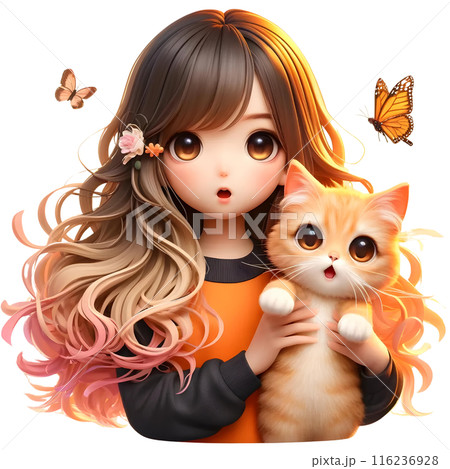 3d girl with cat 116236928